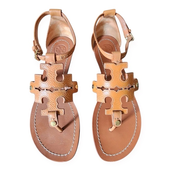 Tory Burch Phoebe Tan Leather Flat Thong Sandal Royal Tan Brown US Size 7 - Picture 9 of 14
